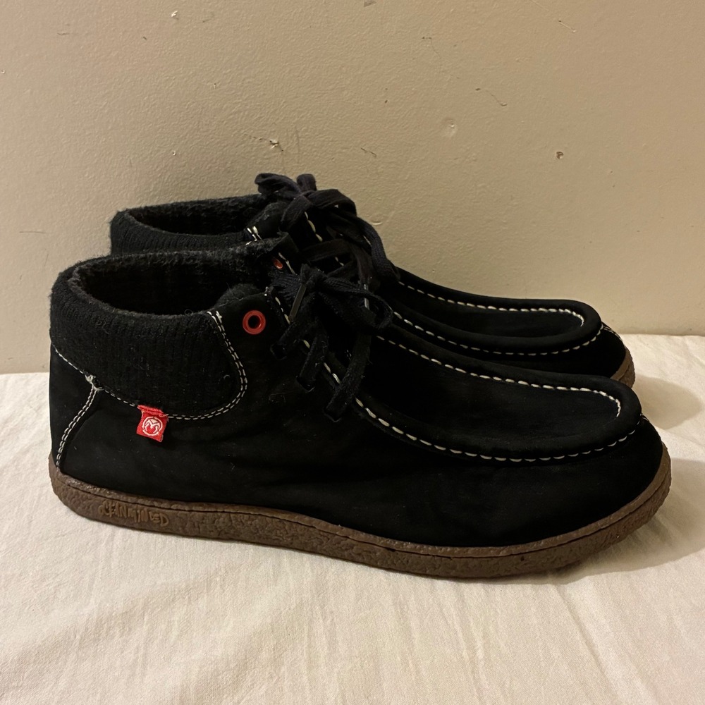 Ocean Minded Mens Black Suede Moccasin Chukka Boots Contrast Stitch Ribbed Knit